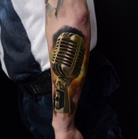 Tattoos - Realistic Color Microphone Tattoo - 115121